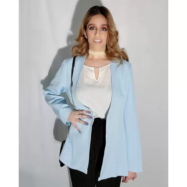 GRAPENT Womens Open Front Business Casual Pockets Work Office Blazer Jacket SuitSky Blue