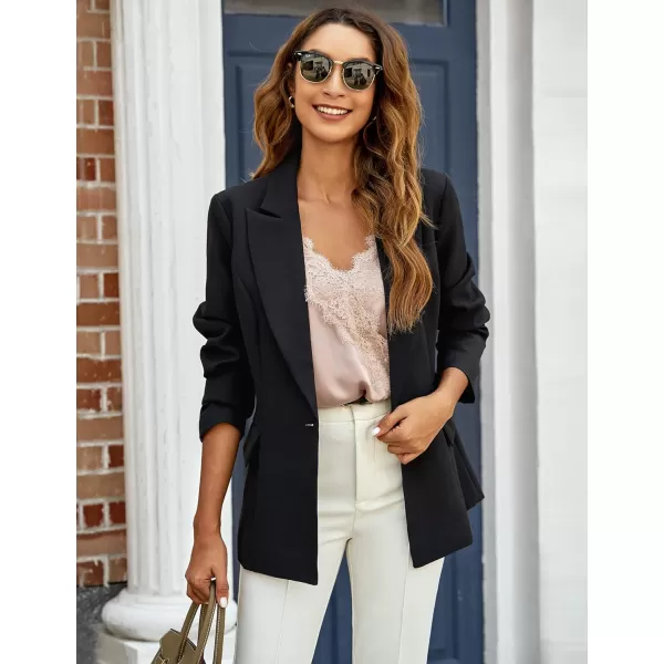 GRAPENT Womens Open Front Business Casual Pockets Work Office Blazer Jacket SuitZ Black