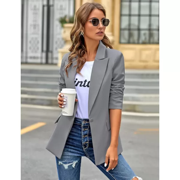 GRAPENT Womens Open Front Business Casual Pockets Work Office Blazer Jacket SuitZ Grey