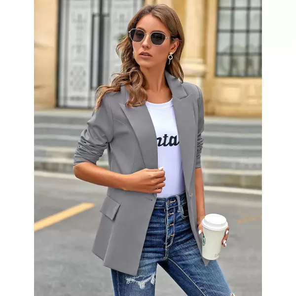 GRAPENT Womens Open Front Business Casual Pockets Work Office Blazer Jacket SuitZ Grey