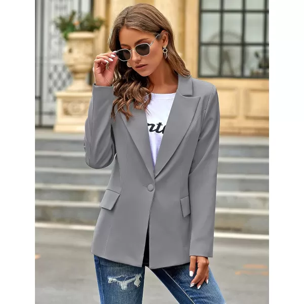 GRAPENT Womens Open Front Business Casual Pockets Work Office Blazer Jacket SuitZ Grey