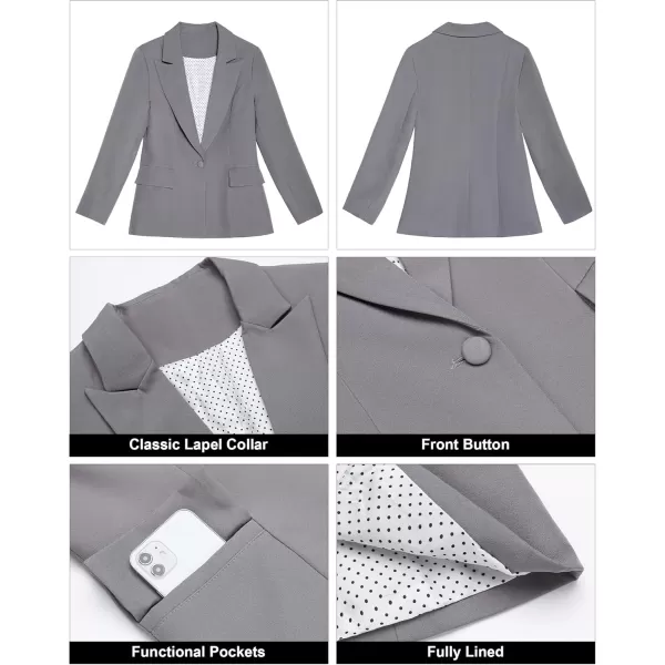 GRAPENT Womens Open Front Business Casual Pockets Work Office Blazer Jacket SuitZ Grey