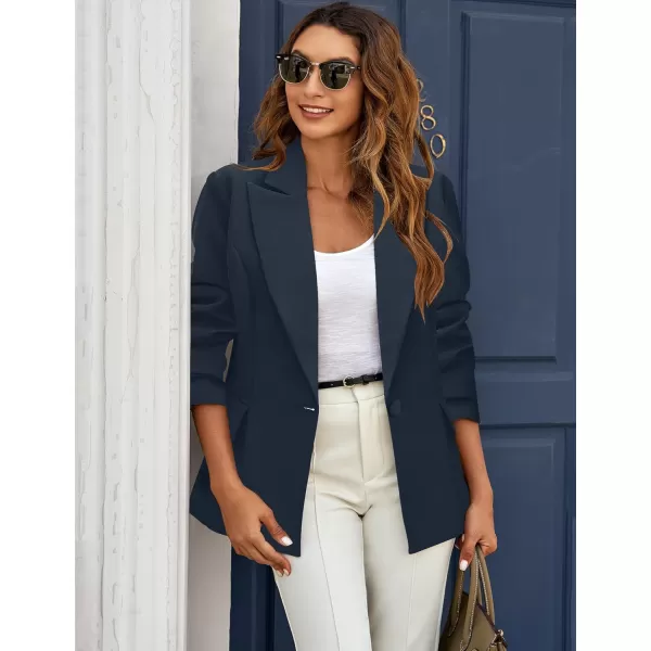 GRAPENT Womens Open Front Business Casual Pockets Work Office Blazer Jacket SuitZ Navy Blue