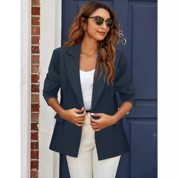 GRAPENT Womens Open Front Business Casual Pockets Work Office Blazer Jacket SuitZ Navy Blue