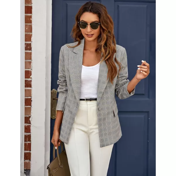 GRAPENT Womens Open Front Business Casual Pockets Work Office Blazer Jacket SuitZ Plaid Print