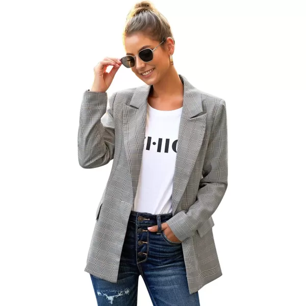 GRAPENT Womens Open Front Business Casual Pockets Work Office Blazer Jacket SuitZ Plaid Print