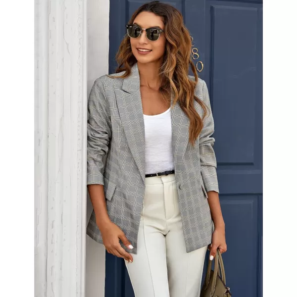 GRAPENT Womens Open Front Business Casual Pockets Work Office Blazer Jacket SuitZ Plaid Print