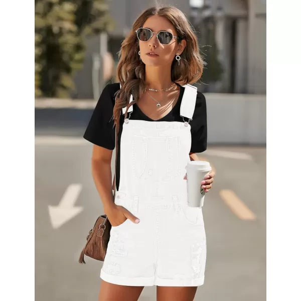 GRAPENT Womens Ripped Denim Shortalls Adjustable Straps Bib Overall Jean ShortsA Racerbackbrilliant White