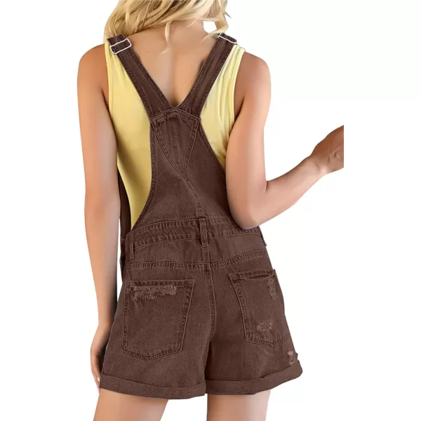 GRAPENT Womens Ripped Denim Shortalls Adjustable Straps Bib Overall Jean ShortsA Racerbackchocolate Brown