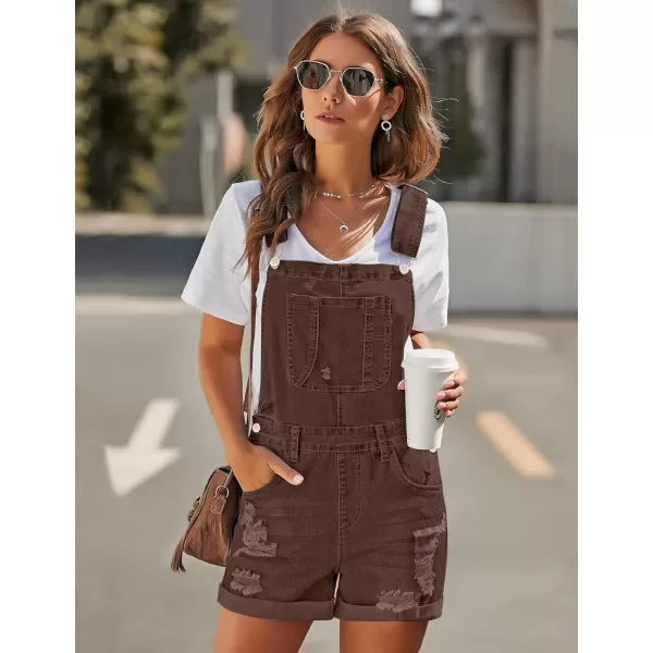 GRAPENT Womens Ripped Denim Shortalls Adjustable Straps Bib Overall Jean ShortsA Racerbackchocolate Brown