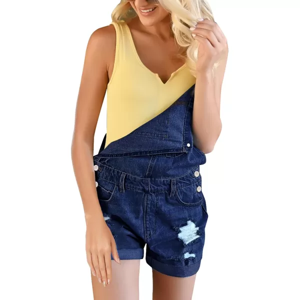 GRAPENT Womens Ripped Denim Shortalls Adjustable Straps Bib Overall Jean ShortsA Racerbackdeep Dark Blue