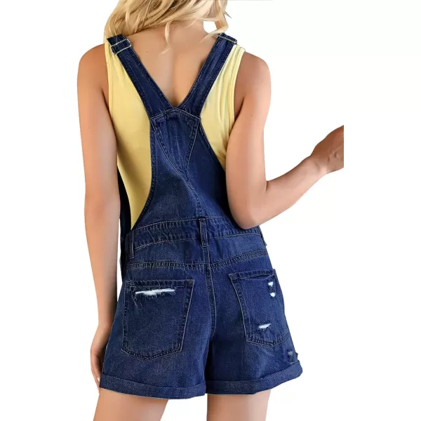 GRAPENT Womens Ripped Denim Shortalls Adjustable Straps Bib Overall Jean ShortsA Racerbackdeep Dark Blue