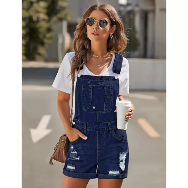 GRAPENT Womens Ripped Denim Shortalls Adjustable Straps Bib Overall Jean ShortsA Racerbackdeep Dark Blue