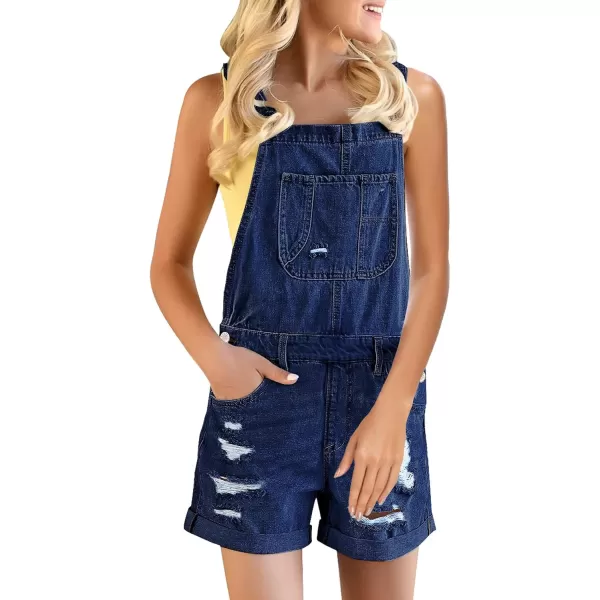 GRAPENT Womens Ripped Denim Shortalls Adjustable Straps Bib Overall Jean ShortsA Racerbackdeep Dark Blue