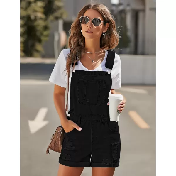 GRAPENT Womens Ripped Denim Shortalls Adjustable Straps Bib Overall Jean ShortsA Racerbackwarm Onyx Black