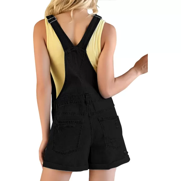GRAPENT Womens Ripped Denim Shortalls Adjustable Straps Bib Overall Jean ShortsA Racerbackwarm Onyx Black