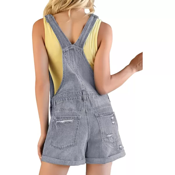 GRAPENT Womens Ripped Denim Shortalls Adjustable Straps Bib Overall Jean ShortsFoxy Gray