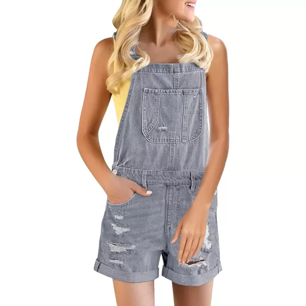 GRAPENT Womens Ripped Denim Shortalls Adjustable Straps Bib Overall Jean ShortsFoxy Gray