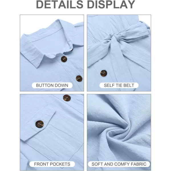 GRAPENT Womens Summer Short Sleeve Button Down Pockets Belted Jumpsuits RompersAiry Blue