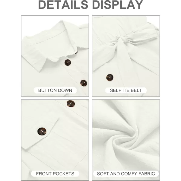 GRAPENT Womens Summer Short Sleeve Button Down Pockets Belted Jumpsuits RompersIvory