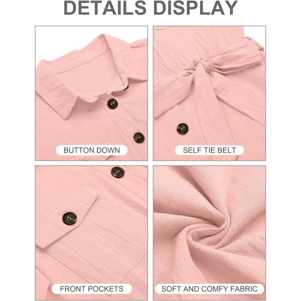GRAPENT Womens Summer Short Sleeve Button Down Pockets Belted Jumpsuits RompersSeashell Pink
