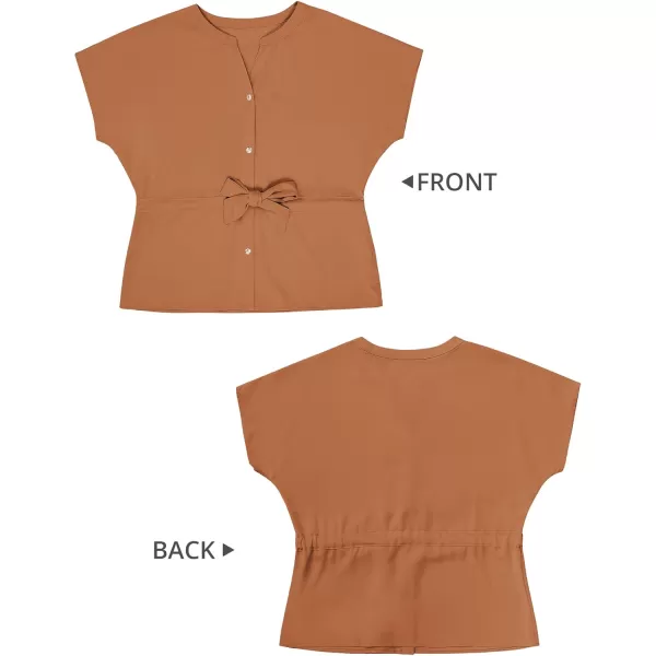 GRAPENT Work Blouses for Women Business Casual Tops Peplum Dressy Elegant Summer Button Down ShirtAmber Brown