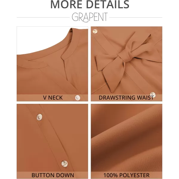 GRAPENT Work Blouses for Women Business Casual Tops Peplum Dressy Elegant Summer Button Down ShirtAmber Brown