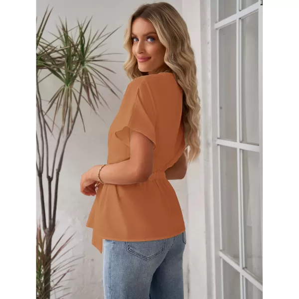 GRAPENT Work Blouses for Women Business Casual Tops Peplum Dressy Elegant Summer Button Down ShirtAmber Brown