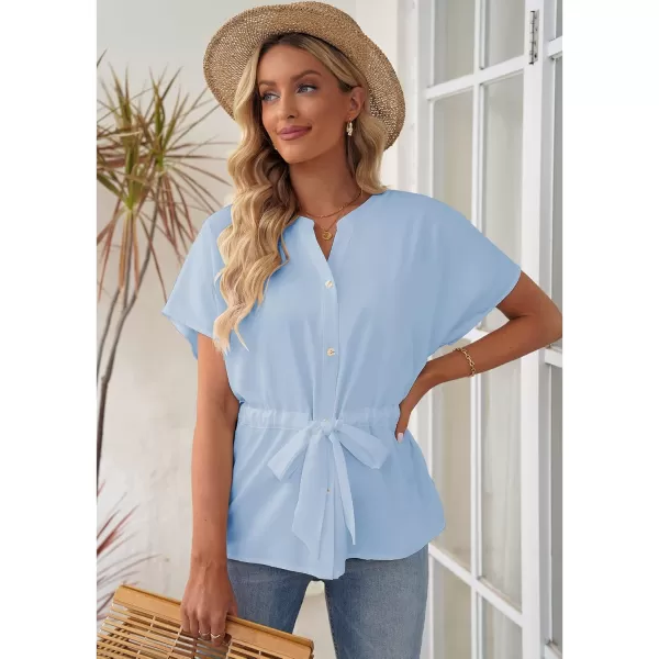 GRAPENT Work Blouses for Women Business Casual Tops Peplum Dressy Elegant Summer Button Down ShirtBaby Blue
