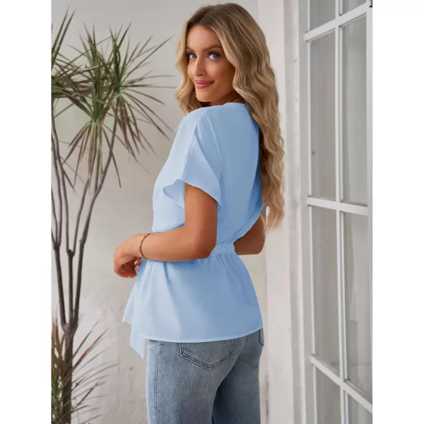 GRAPENT Work Blouses for Women Business Casual Tops Peplum Dressy Elegant Summer Button Down ShirtBaby Blue