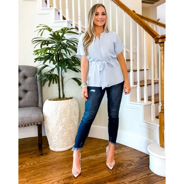 GRAPENT Work Blouses for Women Business Casual Tops Peplum Dressy Elegant Summer Button Down ShirtBaby Blue