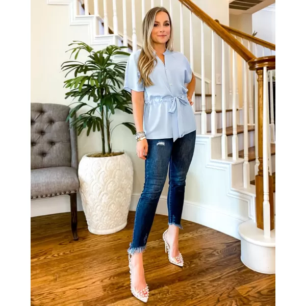 GRAPENT Work Blouses for Women Business Casual Tops Peplum Dressy Elegant Summer Button Down ShirtBaby Blue