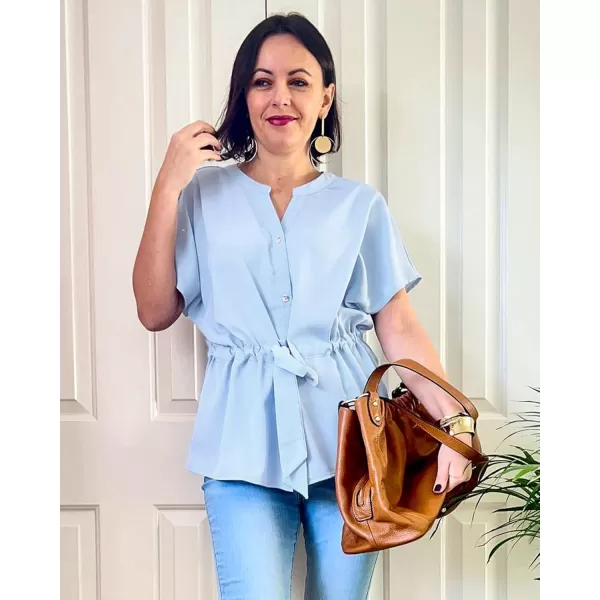 GRAPENT Work Blouses for Women Business Casual Tops Peplum Dressy Elegant Summer Button Down ShirtBaby Blue