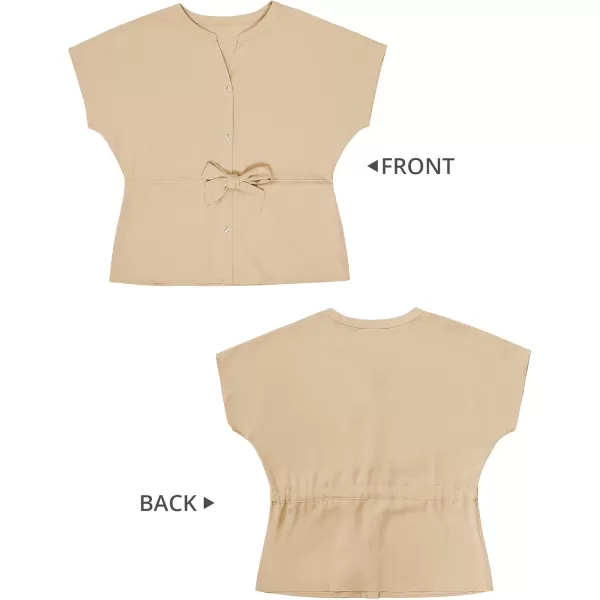 GRAPENT Work Blouses for Women Business Casual Tops Peplum Dressy Elegant Summer Button Down ShirtBeige