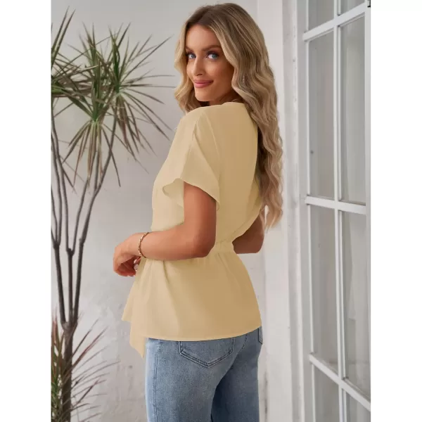 GRAPENT Work Blouses for Women Business Casual Tops Peplum Dressy Elegant Summer Button Down ShirtBeige