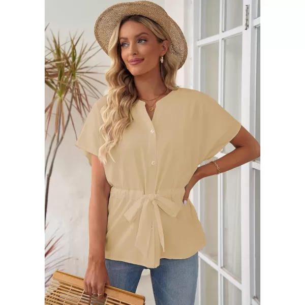GRAPENT Work Blouses for Women Business Casual Tops Peplum Dressy Elegant Summer Button Down ShirtBeige
