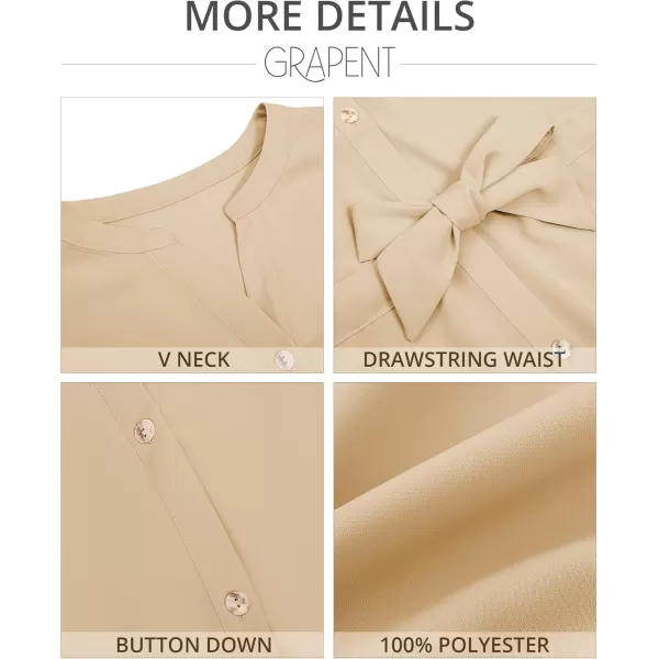 GRAPENT Work Blouses for Women Business Casual Tops Peplum Dressy Elegant Summer Button Down ShirtBeige