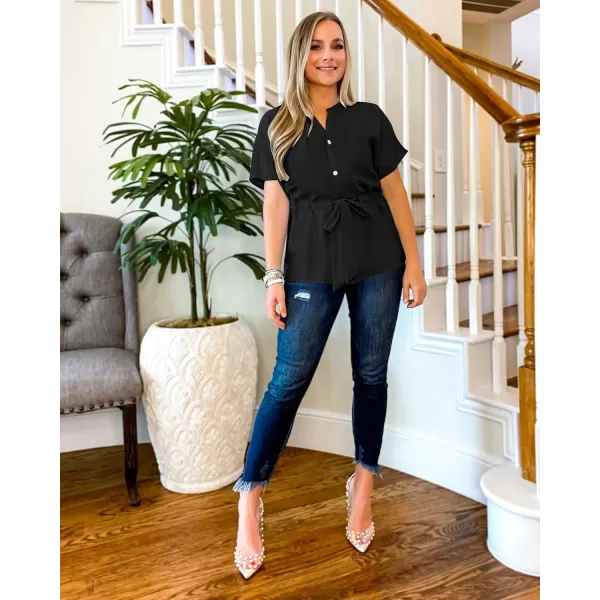 GRAPENT Work Blouses for Women Business Casual Tops Peplum Dressy Elegant Summer Button Down ShirtBlack
