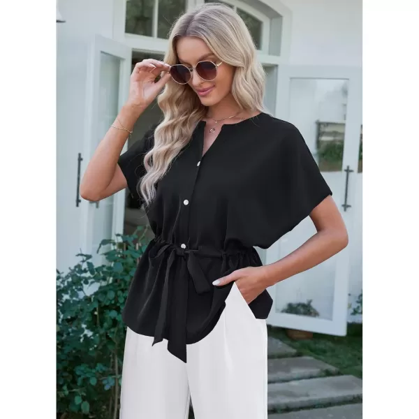 GRAPENT Work Blouses for Women Business Casual Tops Peplum Dressy Elegant Summer Button Down ShirtBlack