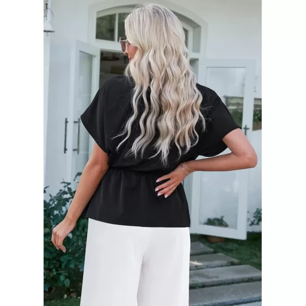 GRAPENT Work Blouses for Women Business Casual Tops Peplum Dressy Elegant Summer Button Down ShirtBlack