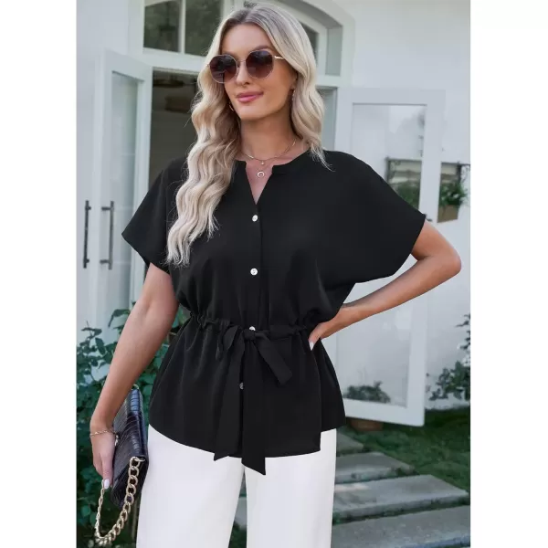 GRAPENT Work Blouses for Women Business Casual Tops Peplum Dressy Elegant Summer Button Down ShirtBlack
