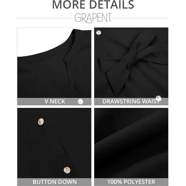 GRAPENT Work Blouses for Women Business Casual Tops Peplum Dressy Elegant Summer Button Down ShirtBlack