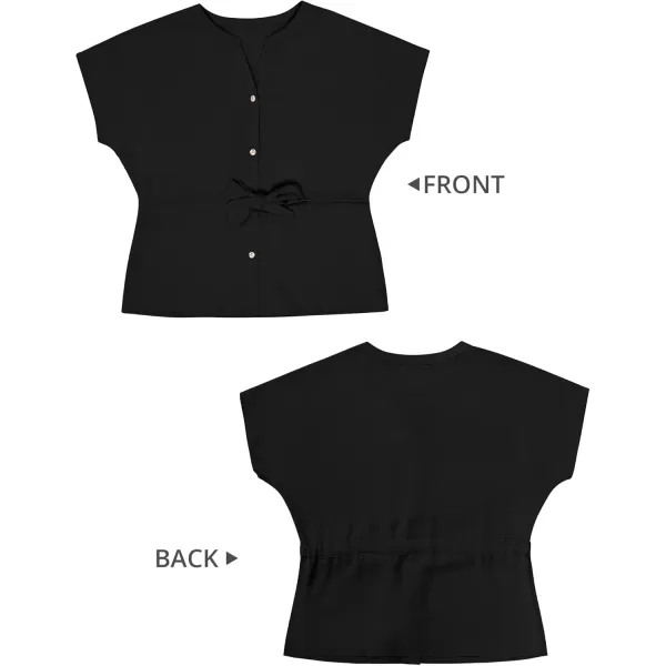 GRAPENT Work Blouses for Women Business Casual Tops Peplum Dressy Elegant Summer Button Down ShirtBlack