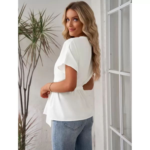 GRAPENT Work Blouses for Women Business Casual Tops Peplum Dressy Elegant Summer Button Down ShirtBrilliant White