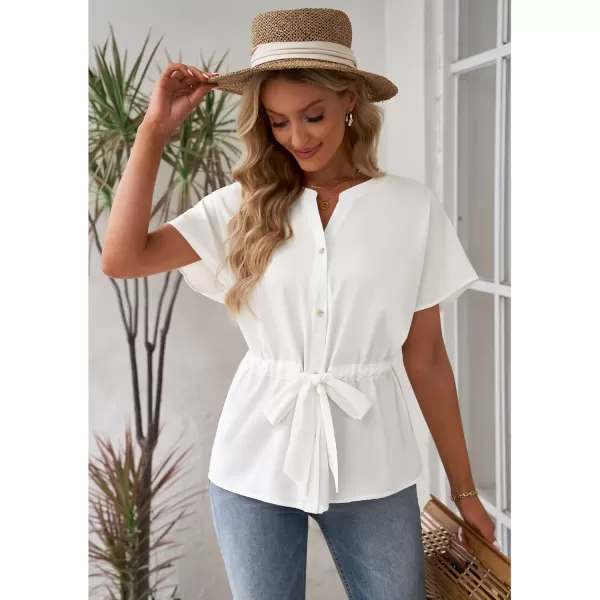 GRAPENT Work Blouses for Women Business Casual Tops Peplum Dressy Elegant Summer Button Down ShirtBrilliant White