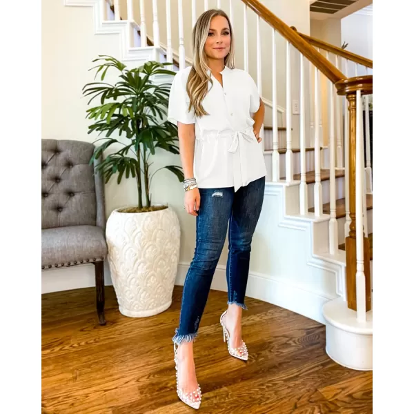 GRAPENT Work Blouses for Women Business Casual Tops Peplum Dressy Elegant Summer Button Down ShirtBrilliant White