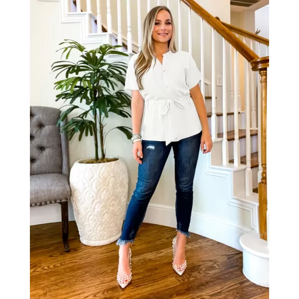 GRAPENT Work Blouses for Women Business Casual Tops Peplum Dressy Elegant Summer Button Down ShirtBrilliant White