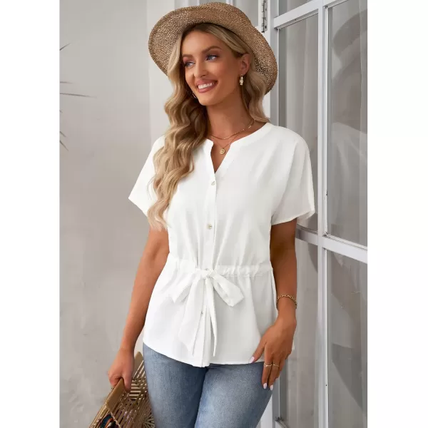 GRAPENT Work Blouses for Women Business Casual Tops Peplum Dressy Elegant Summer Button Down ShirtBrilliant White