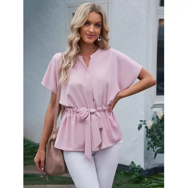 GRAPENT Work Blouses for Women Business Casual Tops Peplum Dressy Elegant Summer Button Down ShirtCandy Pink