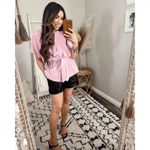 GRAPENT Work Blouses for Women Business Casual Tops Peplum Dressy Elegant Summer Button Down ShirtCandy Pink